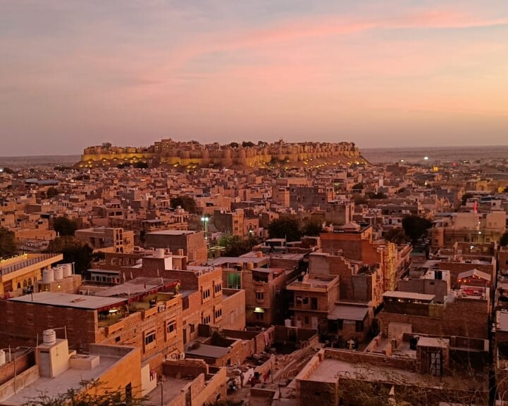 Jaisalmer town and fort at sunset